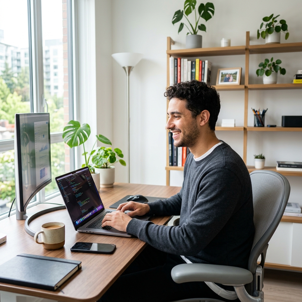 Happy customer using fast internet